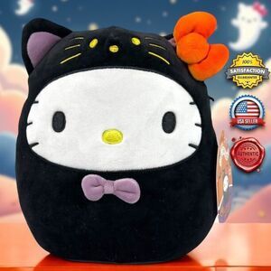 AUTHENTIC Squishmallows Sanrio Hello Kitty Black Cat Plush 8" Halloween 2024 NWT